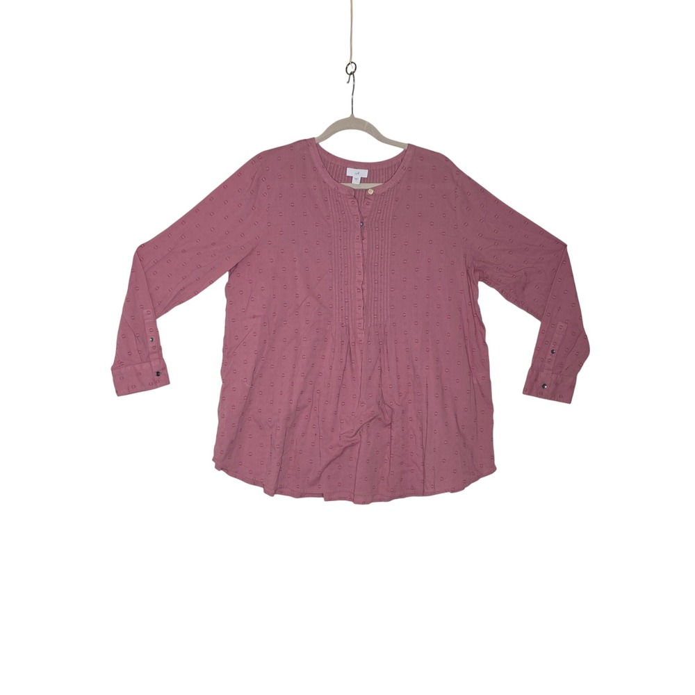 J. Jill W's Large DustyRose PinkPintuck ClipDot Cotton Gauze Henley Blouse Rare